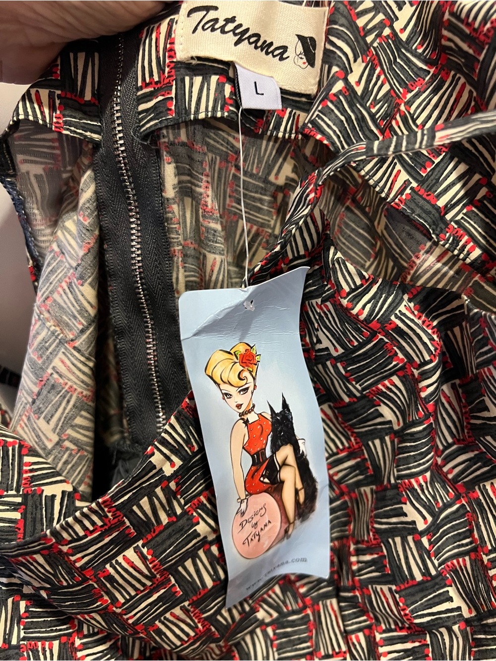 Tatyana Black, Cream & Red Matchsticks Print Dress